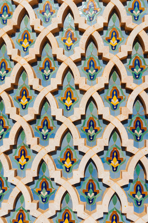 Casablanca, Morocco - February 9, 2015: Ceramic decoration with colored tiles can be found at Hassan II Mosque, tourist attraction..のeditorial素材