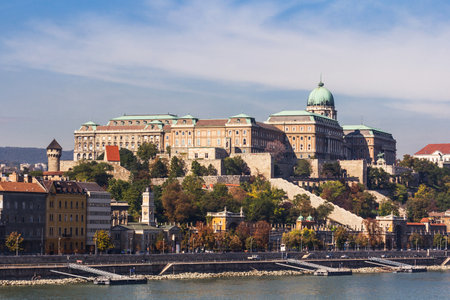 View of Buda Castle and the Danube  on a sunny day, in Budapest, Hungaryの写真素材
