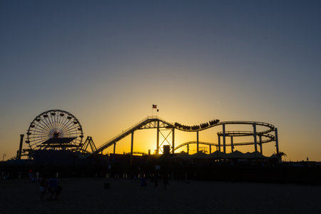 Los Angeles, CA, USA -May 27, 2013: Silhouette capture of Pacific Park at sunset  in Santa Monica, California.のeditorial素材
