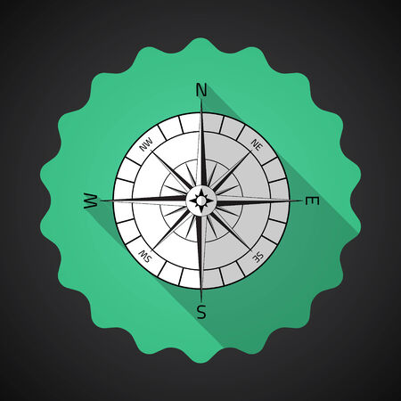 Illustration of Retro Navigation Compas Flat Vector Icon with long shadowのイラスト素材