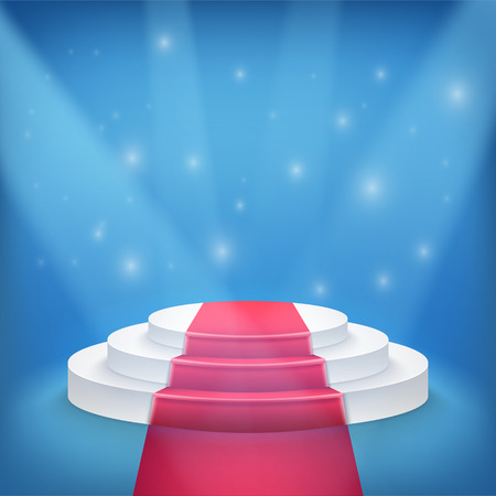 Illustration of Photorealistic Winner Podium Stage with Blue Stage Lights Background. Used for Product Placement, Presentations, Contest Stage.のイラスト素材