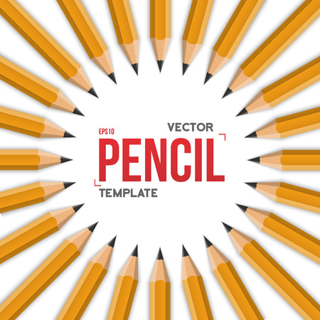 Illustration of Realistic Yellow Graphite Office Pencil Circle Isolated on White Background Templateのイラスト素材