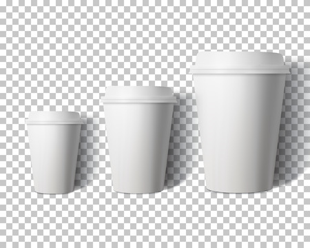 Illustration of Vector Coffee Cup Set Isolated on Transparent PS Style Background. Photorealistic 3D Vector Paper Coffee Cup Mockup Setのイラスト素材