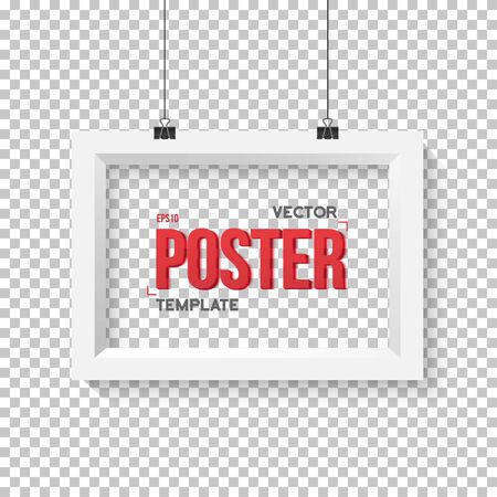 Illustration of Poster Frame Mockup. Realistic  Paper Horisontal Poster Isolated on PS Style Transparent Backgroundのイラスト素材