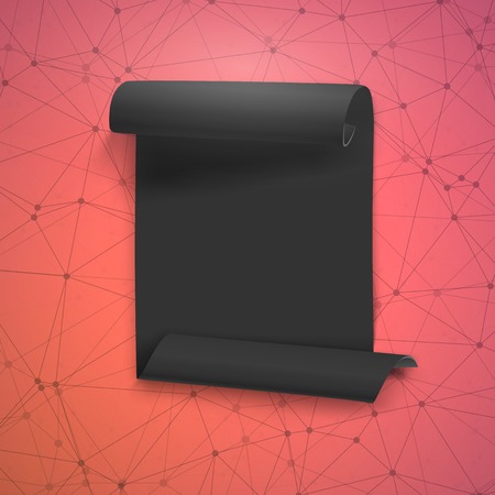 Illustration of Paper Ribbon Banner on Wireframe Technology Background. Twisted Banner Scroll with Geometric Polygonal Connection Background Illustrationのイラスト素材