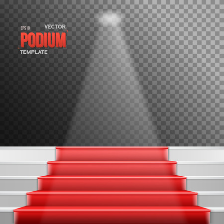 Illustration of Photorealistic Stairs Podium with Red Carpet and Bright Luxury Event Background Isolated on Transparent Overlay Backgroundのイラスト素材