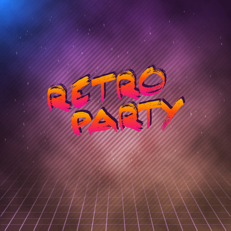 Illustration of Retro Party 1980 Neon Poster. Retro Disco 80s Background with Triangles, Flares,...