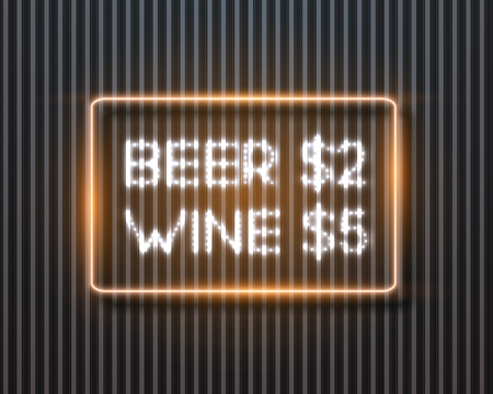 Illustration of Realistic Neon Frame. Beer Sale Retro Neon Sign. Glowing Neon Bar Frameのイラスト素材