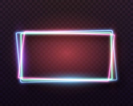 Illustration of Neon Frame. Realistic Neon Quote Sign. Glowing Vintage Neon Frame Templateのイラスト素材