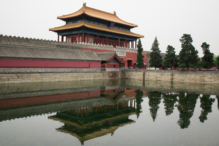 Photo of Old Buddhism Temple. Red Asian Pagoda Tower. Ancient Architecture Asian Templeのeditorial素材