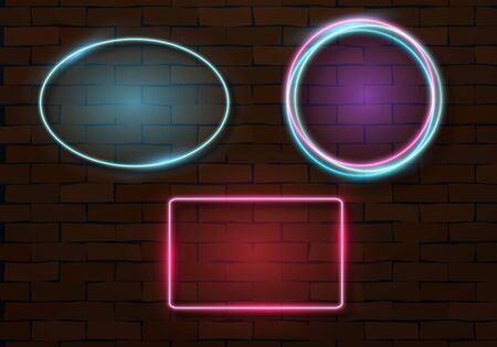 Illustration of Realistic Neon Sign. Neon Frame Template Setのイラスト素材