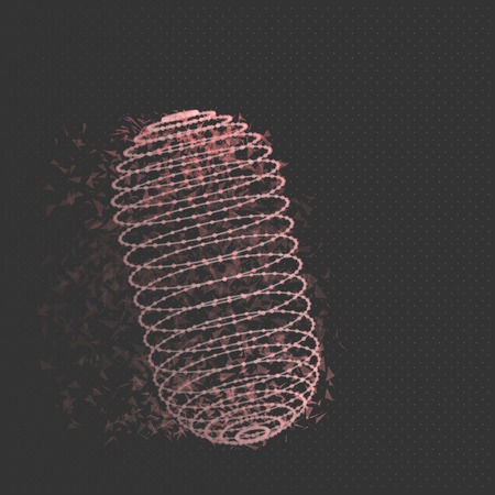 Illustration of Vector Wireframe Mesh Cylinder. Futuristic Polygonal Network Cylinder Shape. Vector Pill with Abstract Light, Particles and Wireframe Lines Science Conceptのイラスト素材