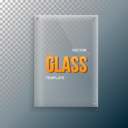 Illustration of Realistic Vector Glass Frame Template Set. Vector Plastic Plate Set Isolated on Transparent Backgroundのイラスト素材