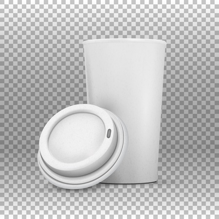Illustration of Vector Coffee Cup Mockup. Realistic Open Coffee Cup To Go on Transparent Overlay Backgroundのイラスト素材