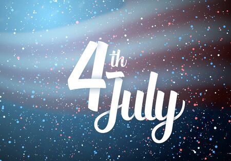 Illustration of USA Independence Day Poster. Happy 4th of July America Flag on Blue Background with Stars and Confettiのイラスト素材