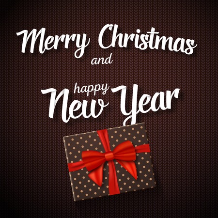Illustration of Marry Christmass Gift Card. Realistic Gift Box with Red Ribbon on top and Paper Letteringのイラスト素材