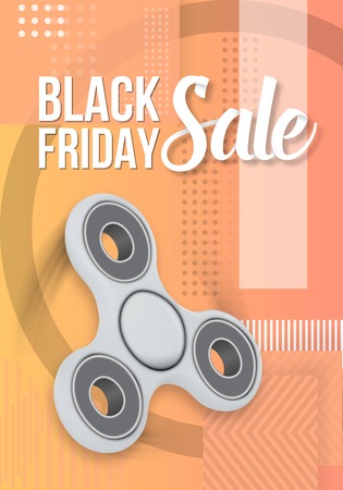 Illustration of Fidget Spinner. Realistic 3D Spinning Fidget Toy on Modern 90s Style Abstract Geometrical Backgroundのイラスト素材