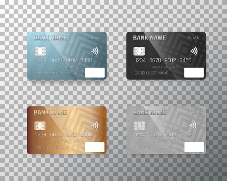 Illustration of Credit Card Set. Realistic Bank Cards Isolated on Transparent Backgroundのイラスト素材