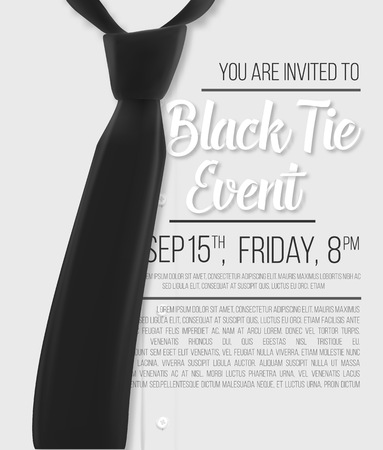 Illustration of Realistic White Shirt. Black Tie Event Invitation Template. Mens Shirt with Black Tieのイラスト素材