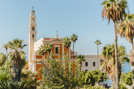 St peter church light in jaffa israel. Religion jaffa. Historical city. Sun and Tel-Aviv, tourismの写真素材