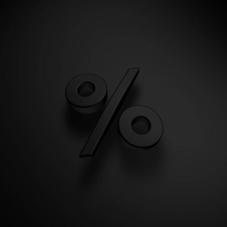 3d rendering of a percentage sign on a black background.の写真素材