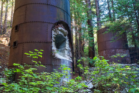 Large old rusty lime kilns at Limekiln State Park in Big Sur, Californa.の写真素材