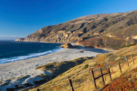 Vista of the California coastline taken from the Pacific Coast Highway (SR 1) in Big Sur near sunset.の写真素材