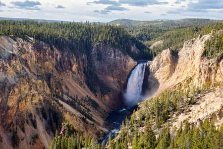 Lower Canyon Falls as seen from Red Rock Point at Yellowstone National Park in Wyoming.の写真素材
