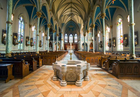 Interior wide angle shot of St. John the Baptist cathedral in Savannah, Georgia.の写真素材