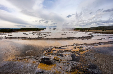 Great Fountain before eruption at Yellowstone National Park in Wyoming.の写真素材