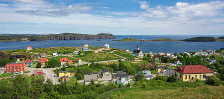 Overlooking the small town of Trinity, Newfoundland, from a hill above.の写真素材