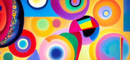 Abstract artwork of vibrantly-colored shapes . Created with Generative AI.の素材