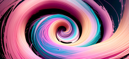 Ultra-wide abstract vibrant auburn and cotton candy pink swirls background artwork . Created with Generative AI.の素材