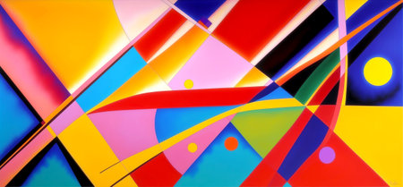 Abstract artwork of vibrantly-colored shapes . Created with Generative AI.の素材