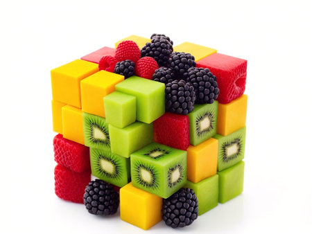 Fruit cube isolated on white background. Fruit cubes made of cubes.の素材