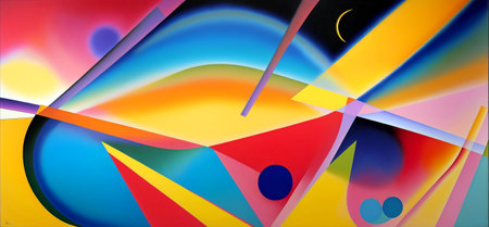 Abstract artwork of vibrantly-colored shapes . Created with Generative AI.の素材