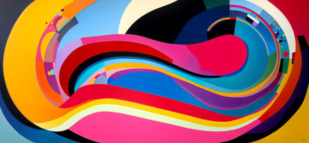 Abstract artwork of vibrantly-colored shapes . Created with Generative AI.の素材