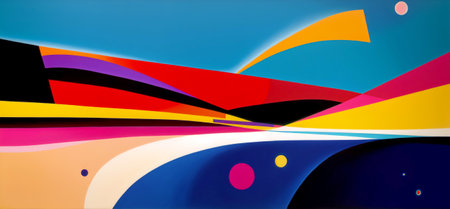 Abstract artwork of vibrantly-colored shapes . Created with Generative AI.の素材