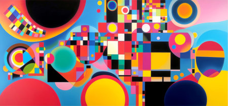 Abstract artwork of vibrantly-colored shapes . Created with Generative AI.の素材