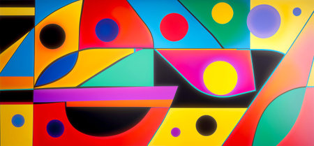 Abstract artwork of vibrantly-colored shapes . Created with Generative AI.の素材