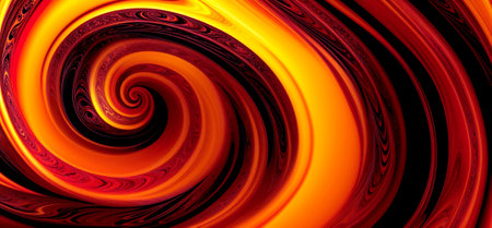 Ultra-wide abstract vibrant orange-red and amber swirls background artwork . Created with Generative AI.の素材