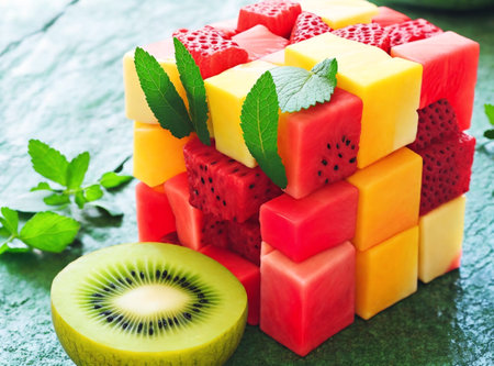 Fruit cubes with watermelon, kiwi and melonの素材