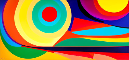 Abstract artwork of vibrantly-colored shapes . Created with Generative AI.の素材
