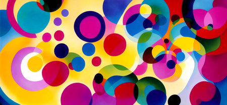 Abstract artwork of vibrantly-colored shapes . Created with Generative AI.の素材