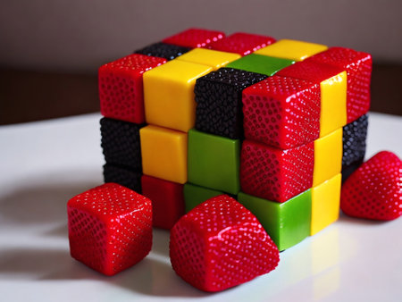 Colorful children's toy cubes in the form of a heart.の素材
