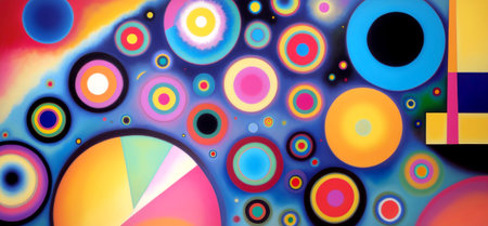 Abstract artwork of vibrantly-colored shapes . Created with Generative AI.の素材
