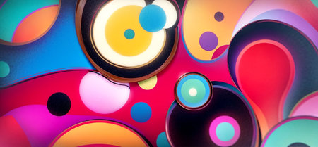 Abstract artwork of vibrantly-colored shapes . Created with Generative AI.の素材