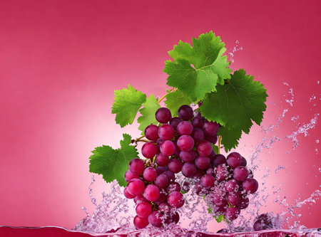 grapes in water splash on a pink background. creative photo.の素材