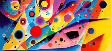 Abstract artwork of vibrantly-colored shapes . Created with Generative AI.の素材