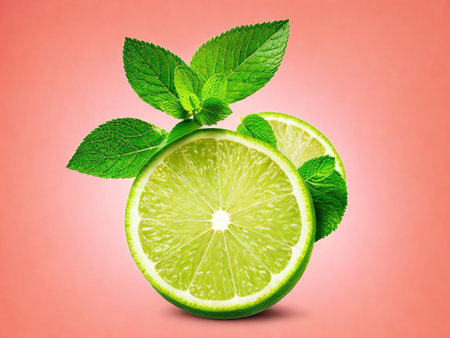 lime with mint leaves isolated on a white background. 3d illustrationの素材